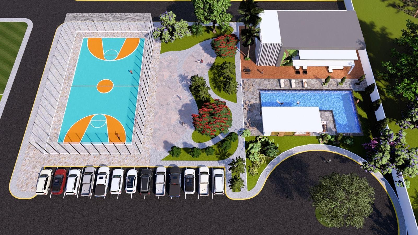 Cancha polideportiva con iluminación