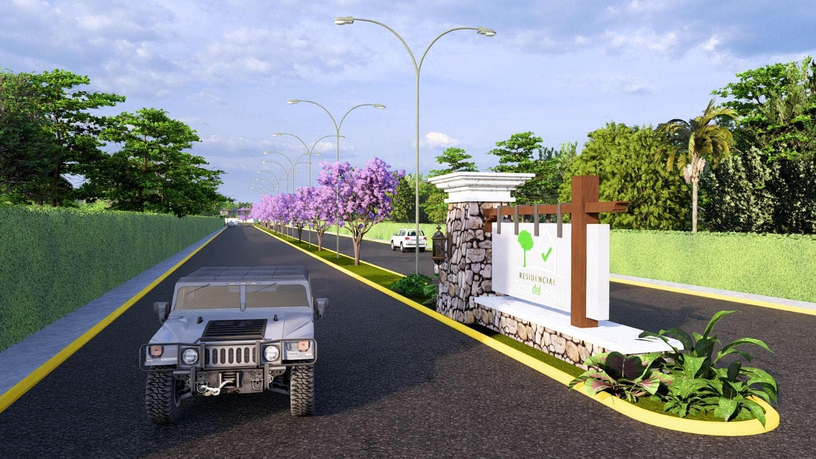 Vista aérea render — Residencial Brisas del Bosque